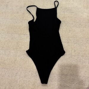 Aritzia Low Back Black Ribbed Bodysuit